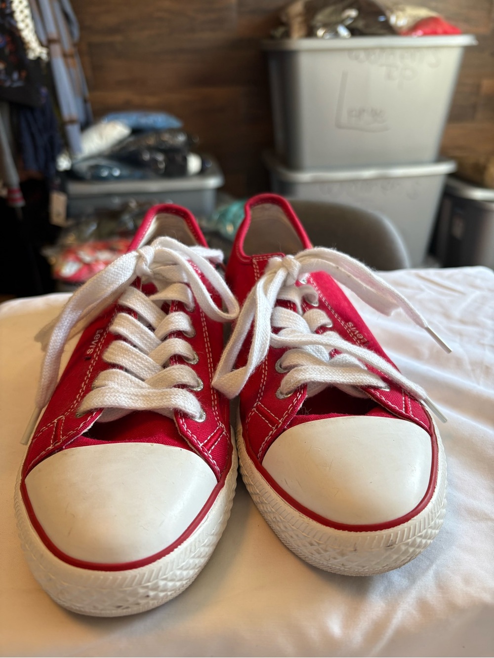 Levi's Red Canvas Low-Top Sneakers with White Accents